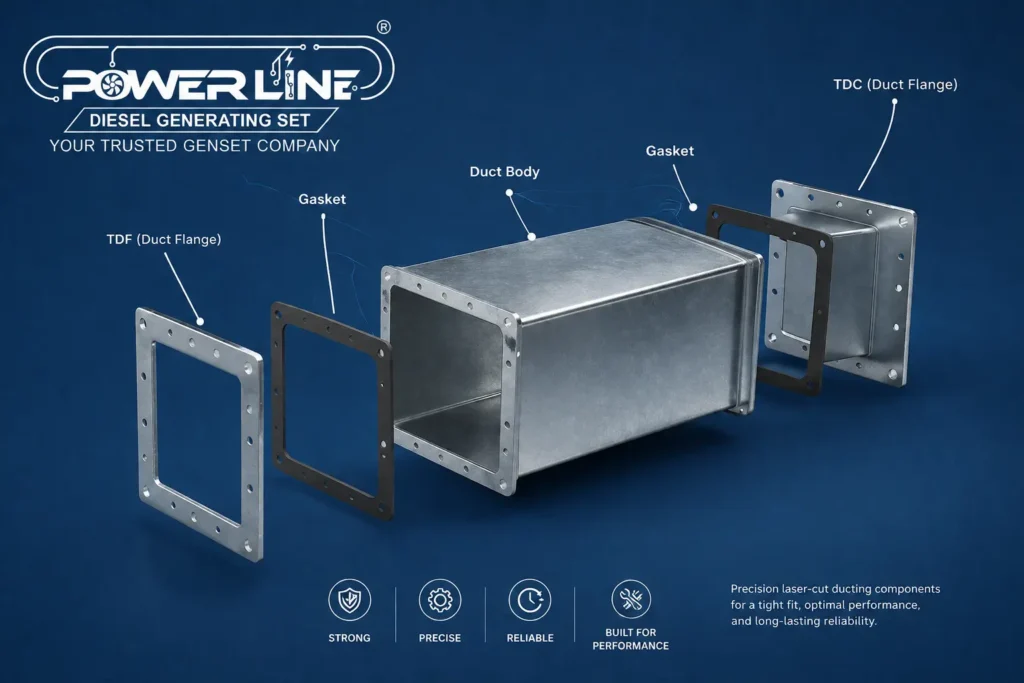 Diagram perakitan komponen ducting HVAC presisi hasil laser cutting.