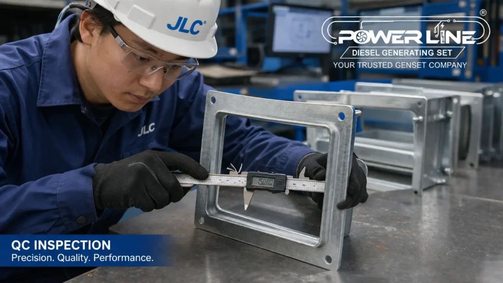 Inspeksi First Article Inspection pada hasil laser cutting plat galvanis komponen MEP.