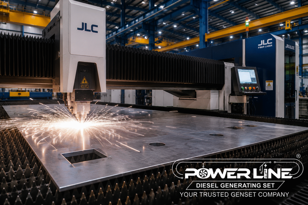 Mesin CNC Fiber Laser memotong plat aluminium marine grade untuk industri.
