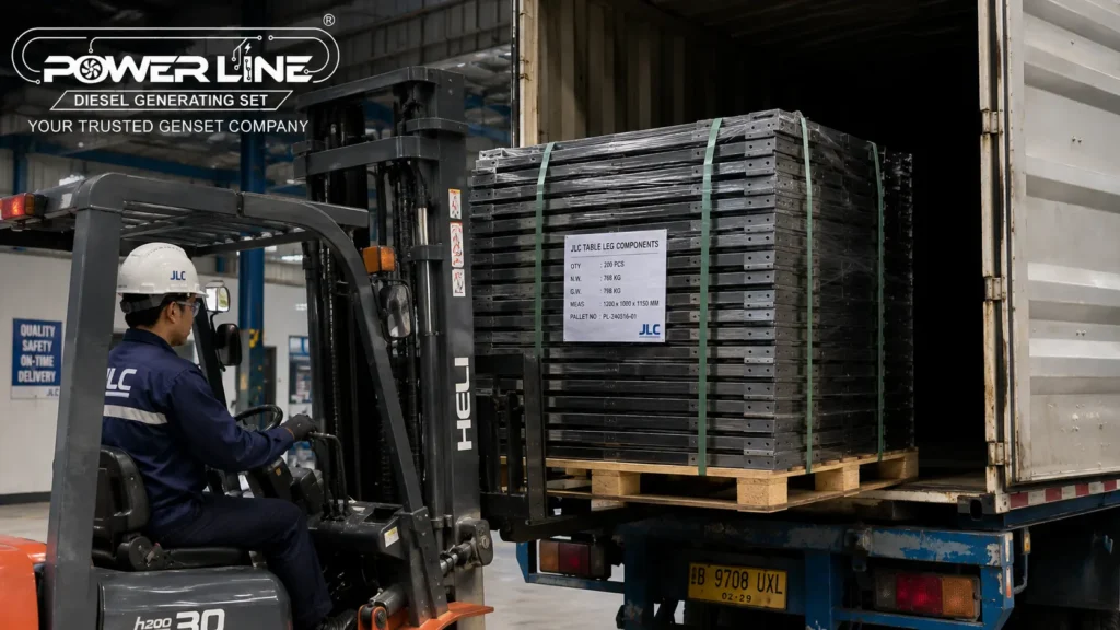 Proses loading pengiriman massal komponen rangka logam furnitur B2B