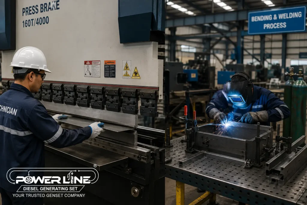 Proses CNC bending plat presisi dan welding fixture fabrikasi rack server